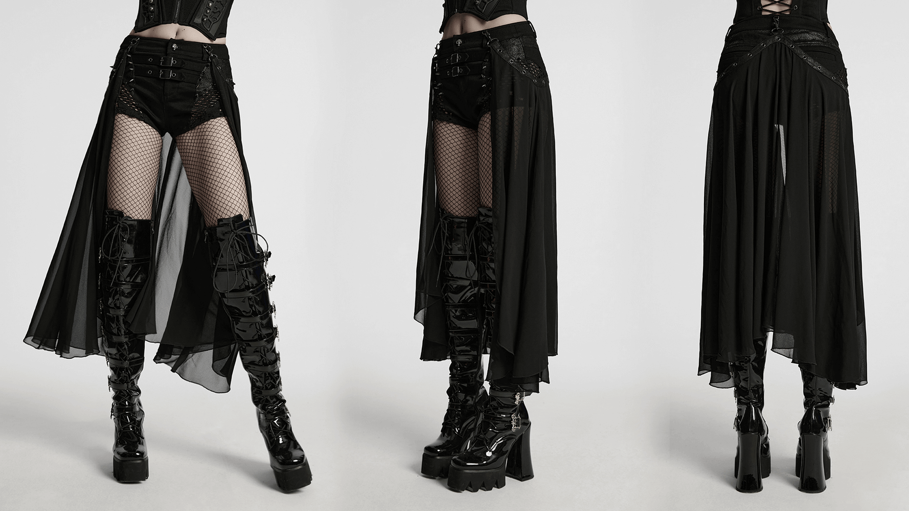 Chic Gothic Shorts with Removable Chiffon Cape Detail