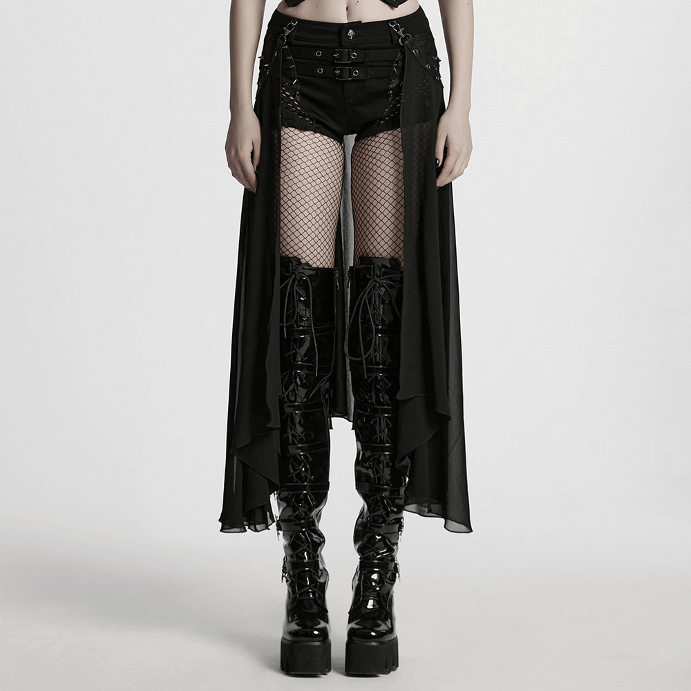 Chic Gothic Shorts with Removable Chiffon Cape Detail