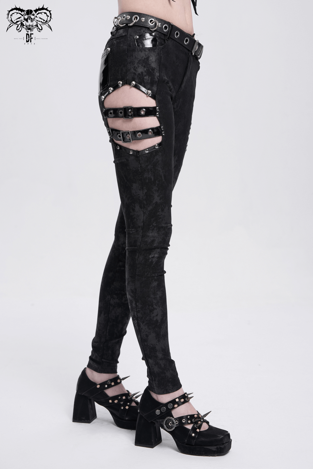 Chic Gothic Trousers with Side Buckles and Pockets