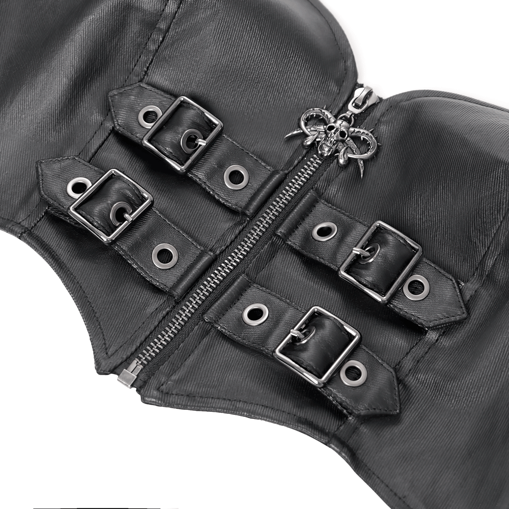 Chic Halter Corset Top with Buckle Straps and Zipper Front