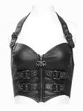 Chic Halter Corset Top with Buckle Straps and Zipper Front
