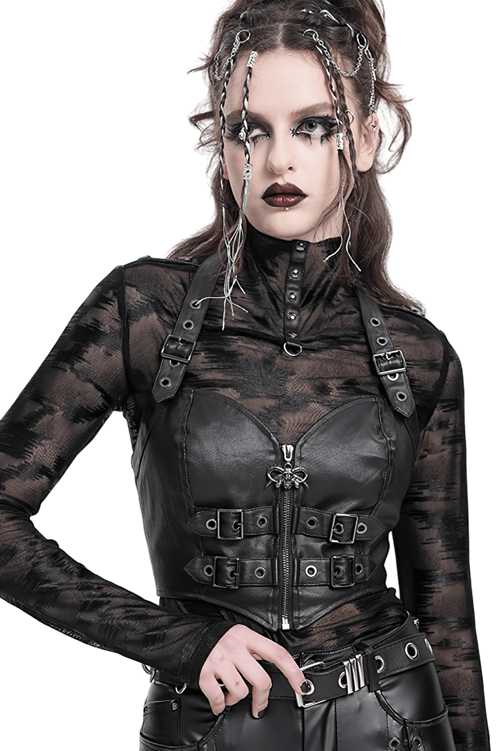 Chic Halter Corset Top with Buckle Straps and Zipper Front