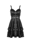 Chic Leather Dress with Ruffled Layers and Belt