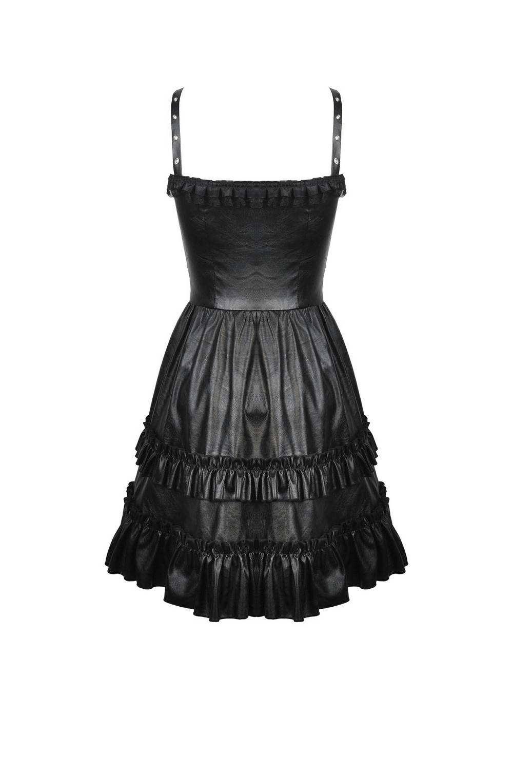Chic Leather Dress with Ruffled Layers and Belt