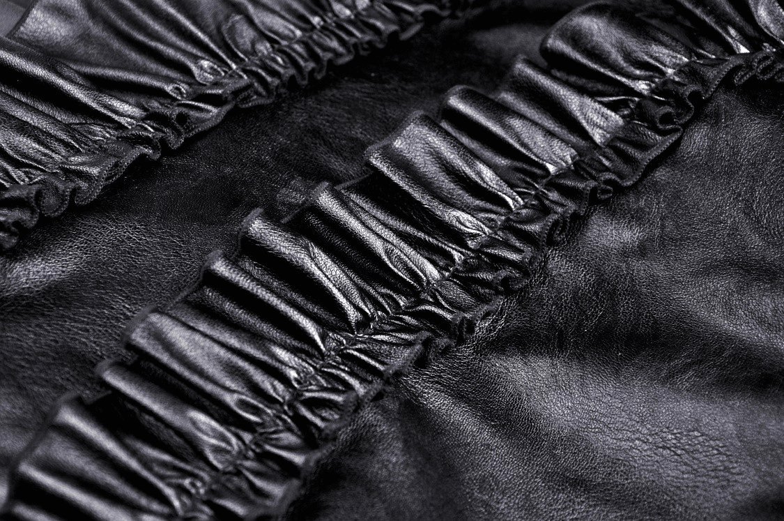 Chic Leather Dress with Ruffled Layers and Belt