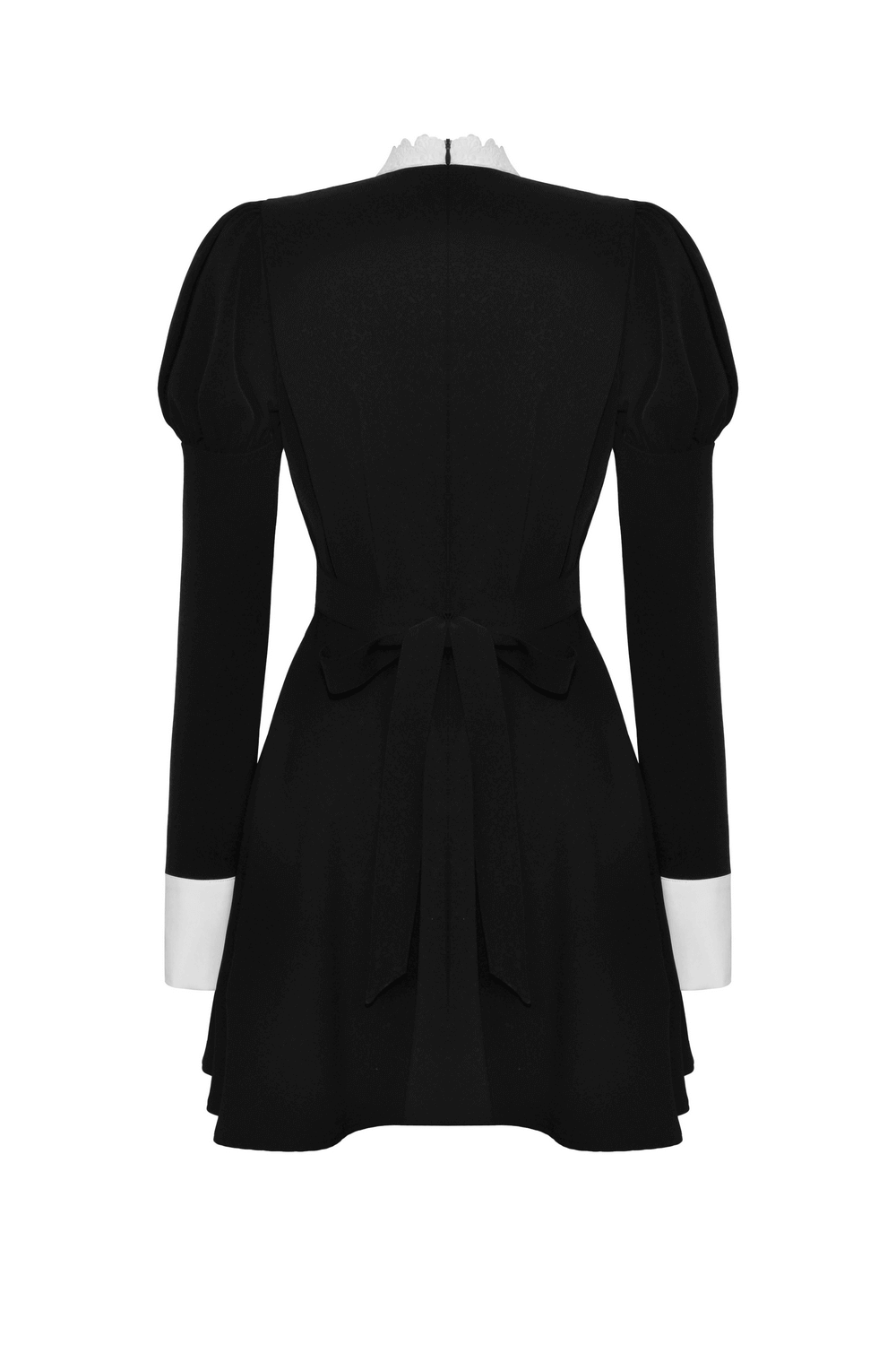 Chic Long Sleeved Dress with White Ruffled Neckline