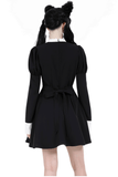 Chic Long Sleeved Dress with White Ruffled Neckline