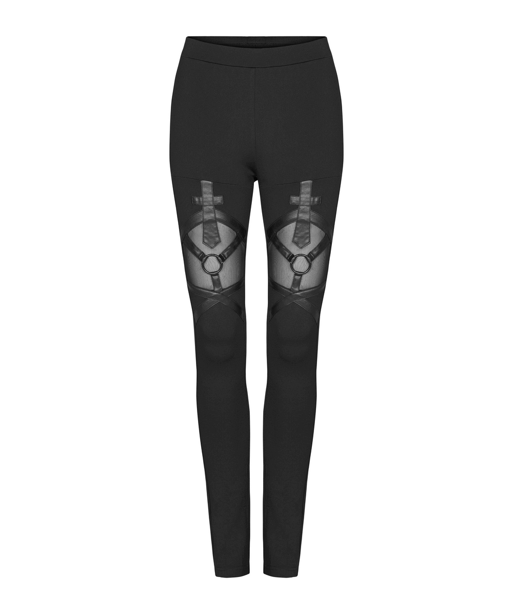 Chic Mesh-Panel Iron Ring Women's Leggings for an Edgy Look