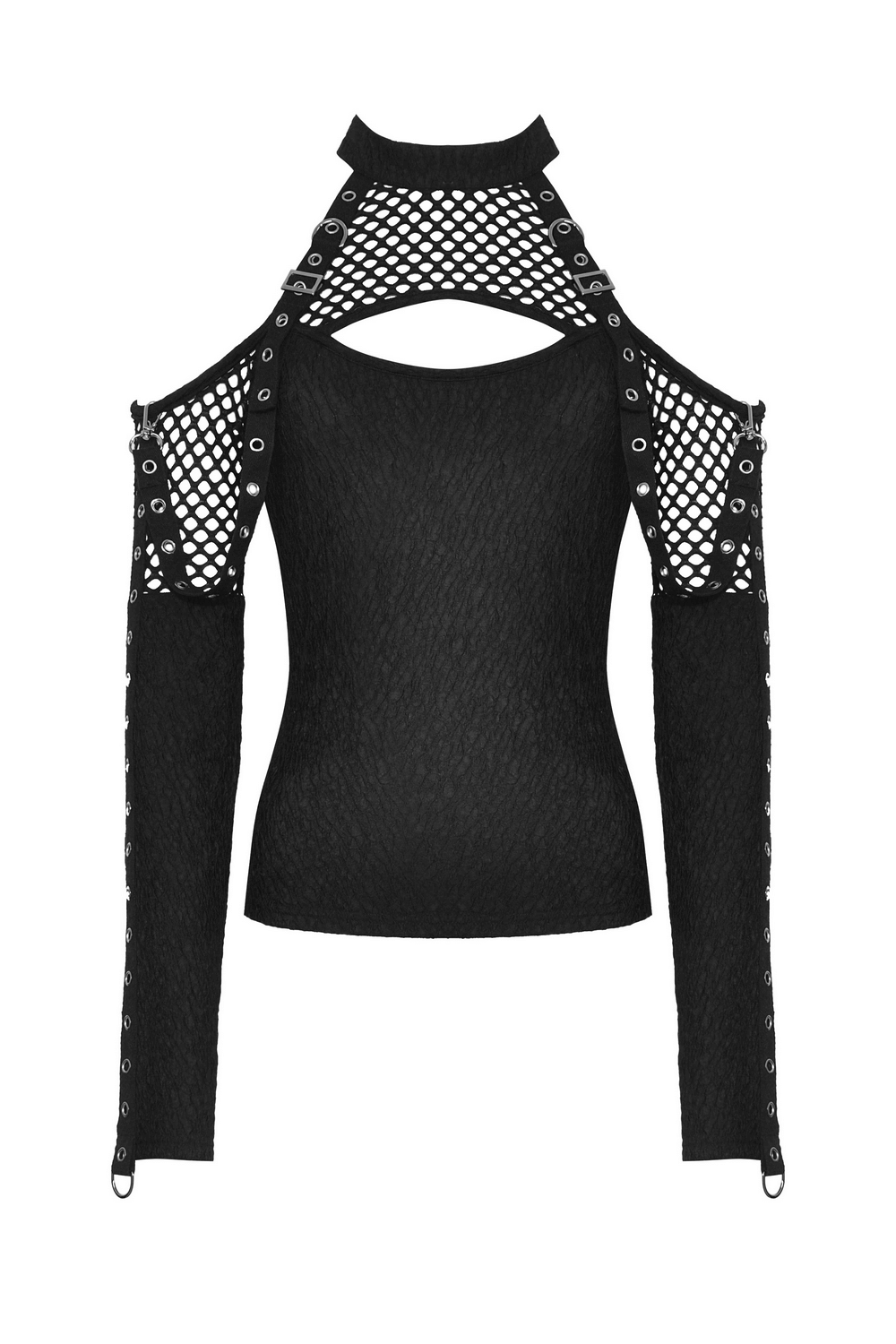 Chic Mesh Top with Cutout Design and Lace-Up Sleeves