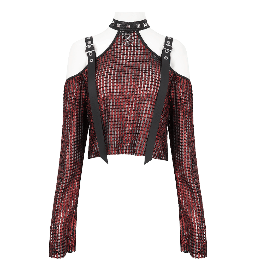 Chic Off-Shoulder Halter Top with Pentagram And Buckle