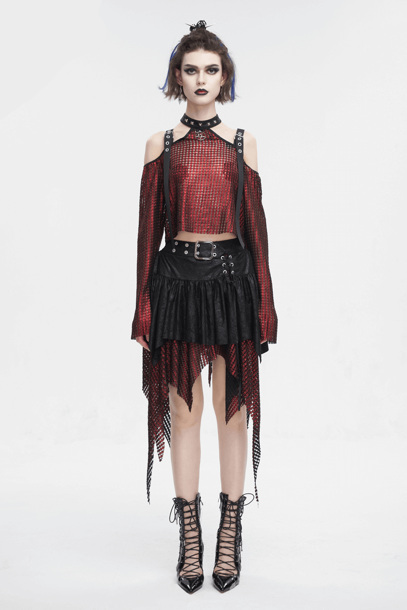 Chic Off-Shoulder Halter Top with Pentagram And Buckle