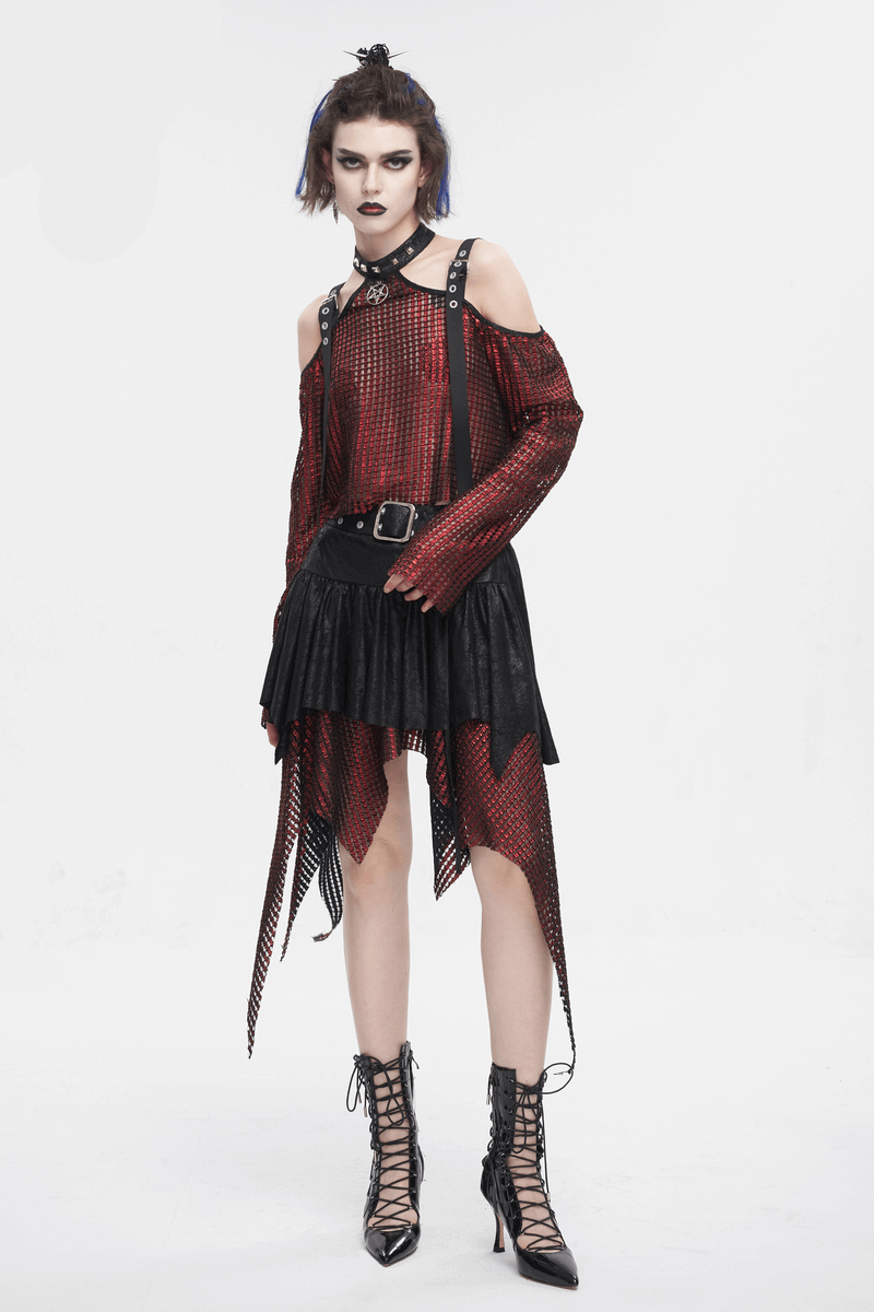 Chic Off-Shoulder Halter Top with Pentagram And Buckle