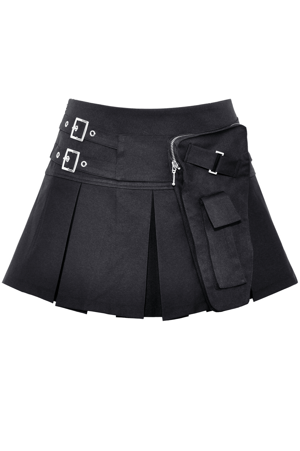 Chic Pleated Mini Skirt featuring Punk Rock Buckle Accents