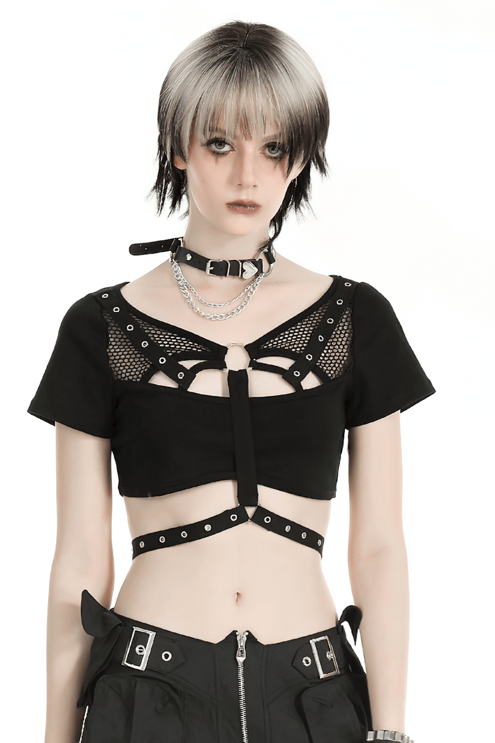 Chic Punk Women's Crop Top with Metallic Details