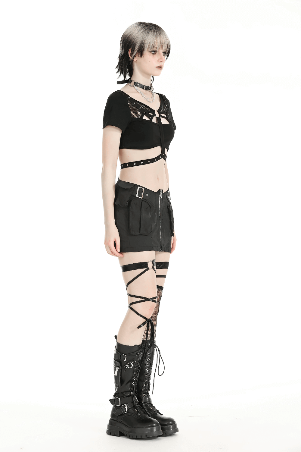 Chic Punk Women's Crop Top with Metallic Details