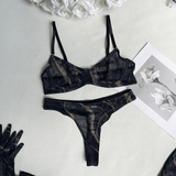 Chic Sheer Mesh Lingerie Set with Garter Belts and Gloves - EVE's SECRETS