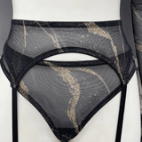 Chic Sheer Mesh Lingerie Set with Garter Belts and Gloves - EVE's SECRETS