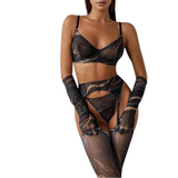 Chic Sheer Mesh Lingerie Set with Garter Belts and Gloves - EVE's SECRETS