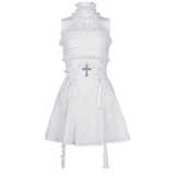 Chic White Halter Dress for Women with Ruffle Accents