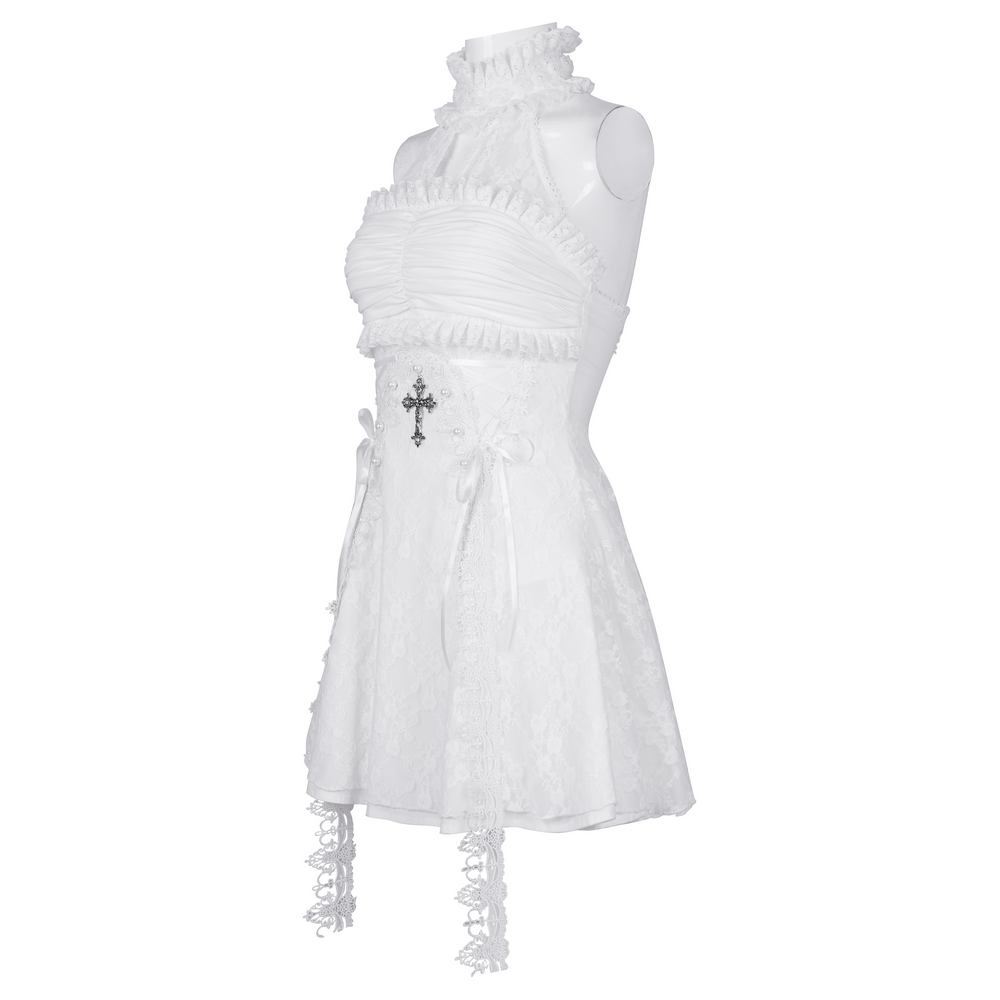 Chic White Halter Dress for Women with Ruffle Accents