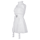 Chic White Halter Dress for Women with Ruffle Accents
