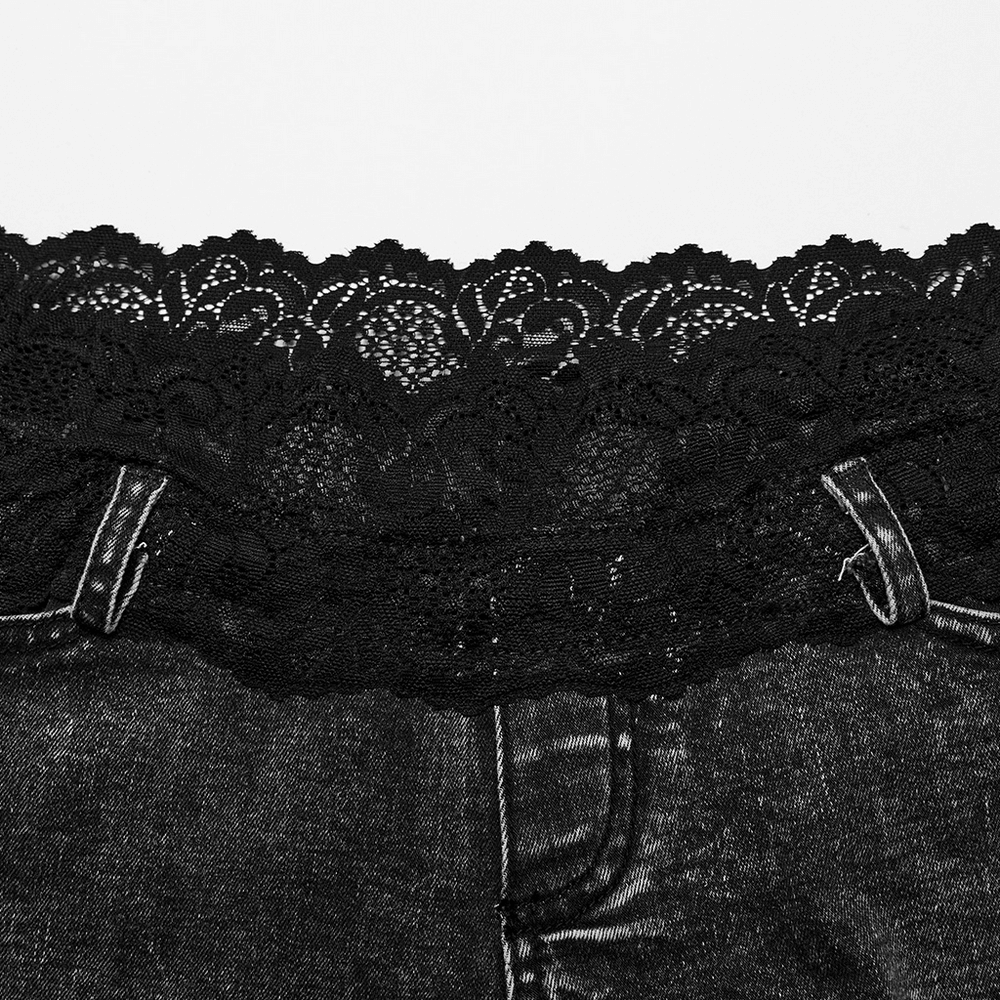 Chic Women's High-Waisted Denim Shorts with Lace Trim