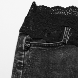 Chic Women's High-Waisted Denim Shorts with Lace Trim