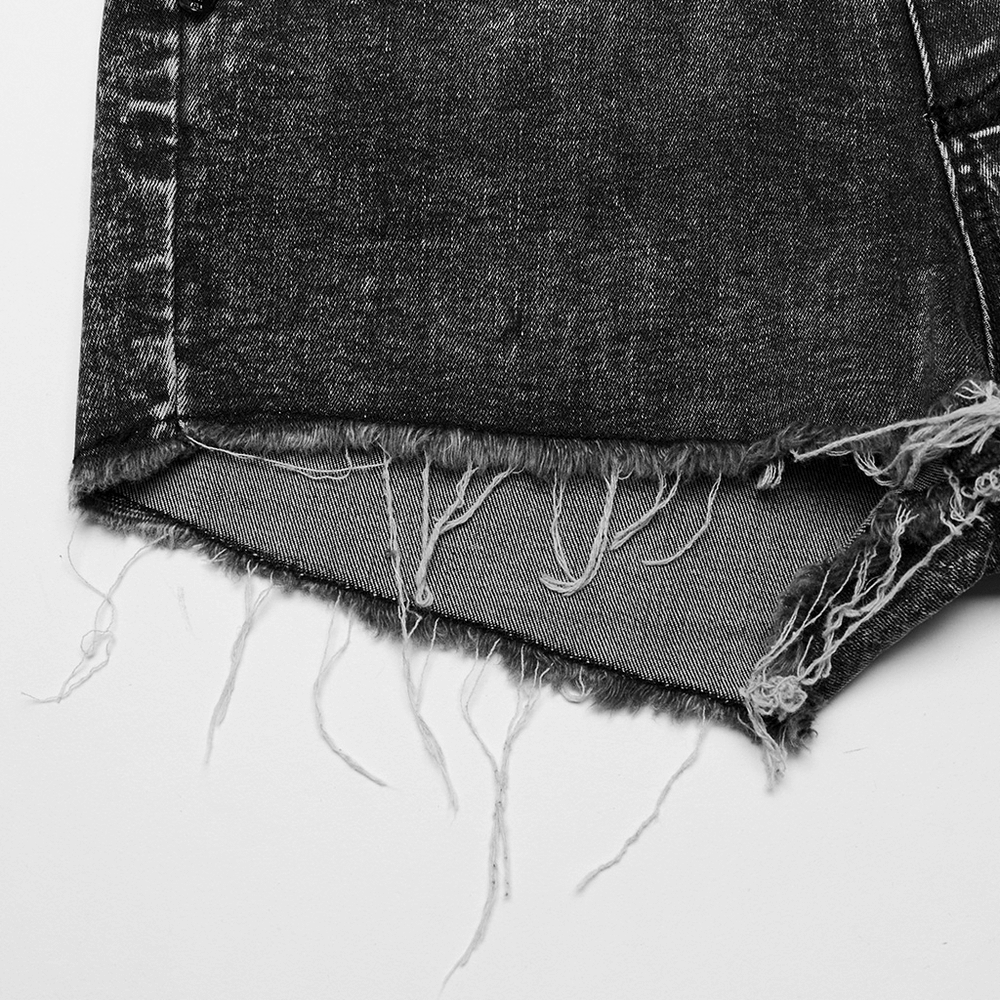Chic Women's High-Waisted Denim Shorts with Lace Trim