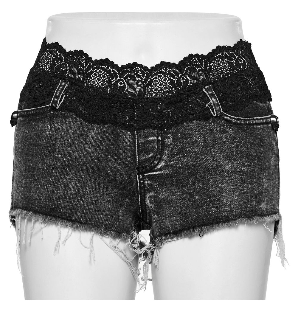 Chic Women's High-Waisted Denim Shorts with Lace Trim
