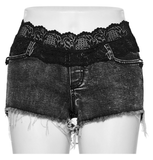 Chic Women's High-Waisted Denim Shorts with Lace Trim