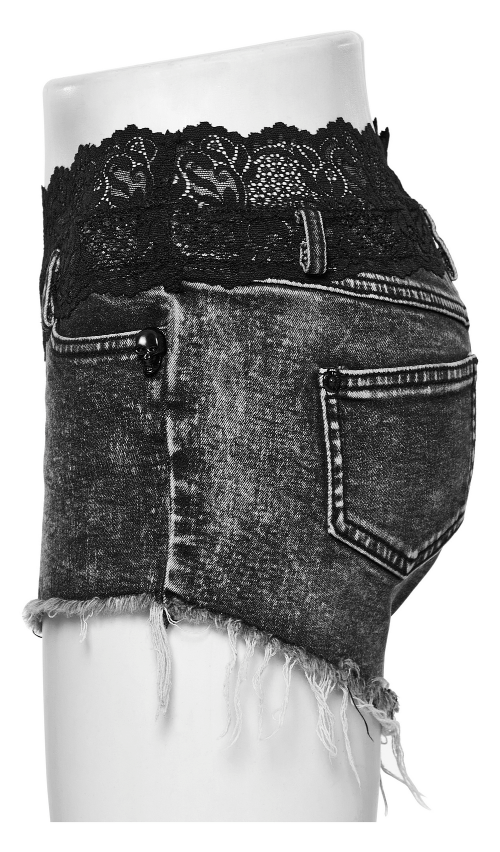 Chic Women's High-Waisted Denim Shorts with Lace Trim