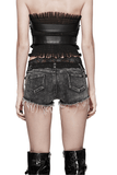 Chic Women's High-Waisted Denim Shorts with Lace Trim