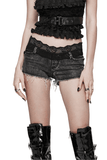 Chic Women's High-Waisted Denim Shorts with Lace Trim