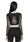 Crop Top Black with Mesh Sleeves and Skull Buckle