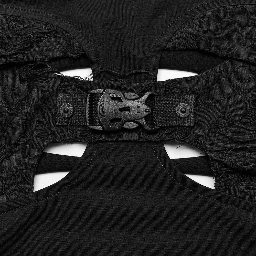 Crop Top Black with Mesh Sleeves and Skull Buckle