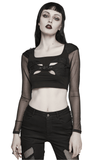 Crop Top Black with Mesh Sleeves and Skull Buckle