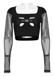 Crop Top Black with Mesh Sleeves and Skull Buckle