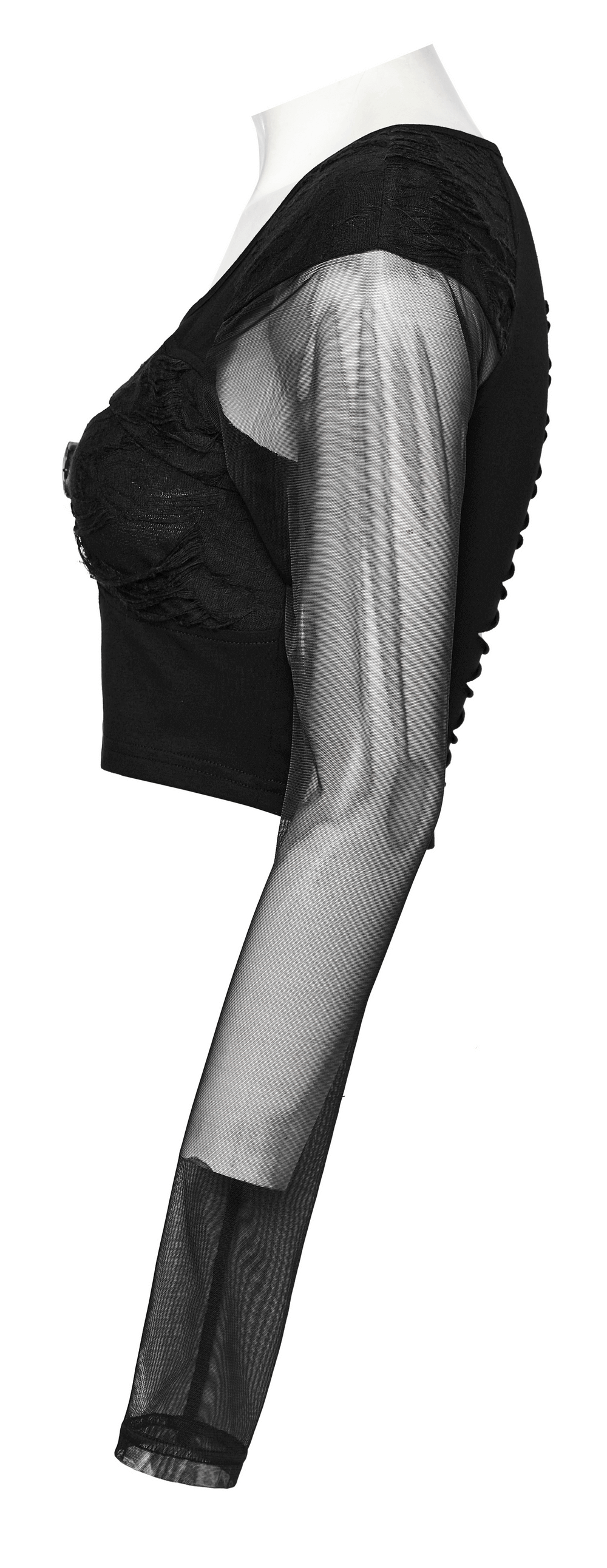 Crop Top Black with Mesh Sleeves and Skull Buckle