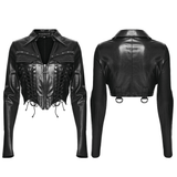 Cropped Jacket with Studded Rivets and Lace-Up Trim