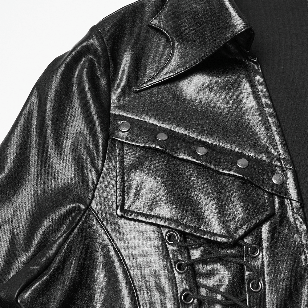 Cropped Jacket with Studded Rivets and Lace-Up Trim