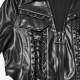 Cropped Jacket with Studded Rivets and Lace-Up Trim