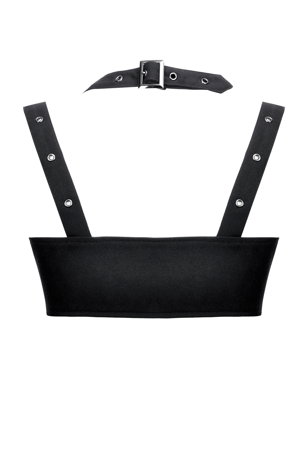 Cropped Top with Buckled Straps and Metal Accents