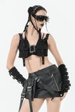 Cropped Top with Buckled Straps and Metal Accents