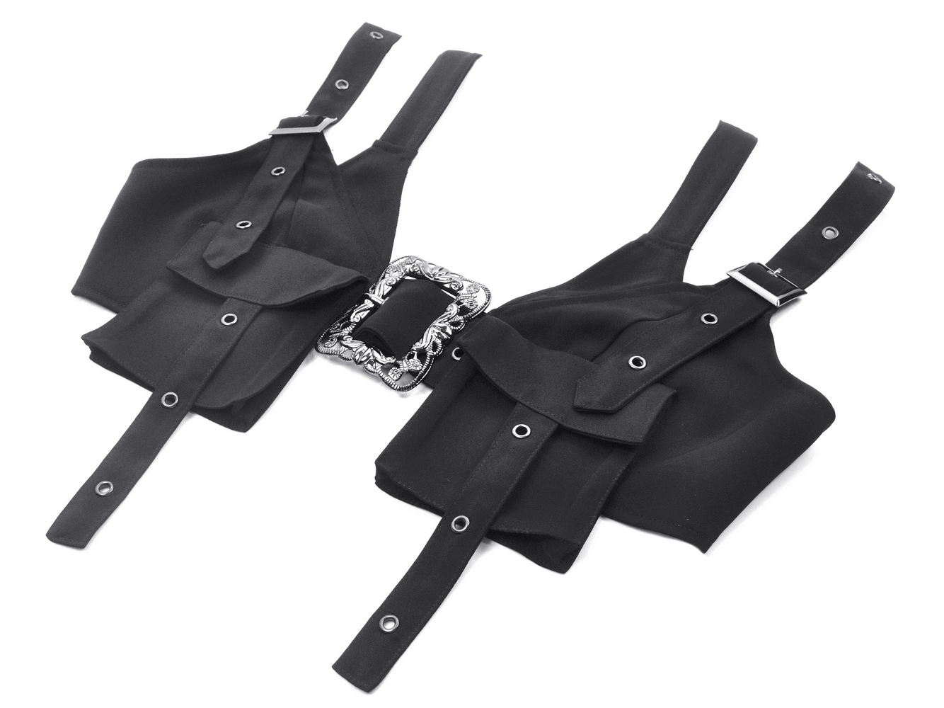 Cropped Top with Buckled Straps and Metal Accents