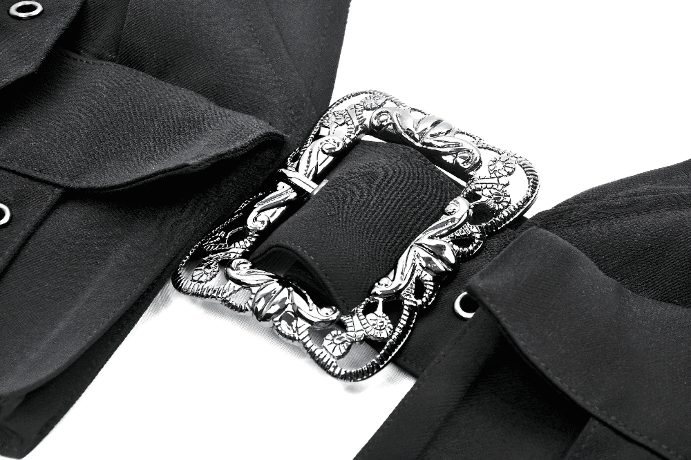 Cropped Top with Buckled Straps and Metal Accents