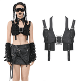 Cropped Top with Buckled Straps and Metal Accents
