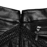 Custom Pleated Faux Leather Skirt with Mesh and Zipper Trim