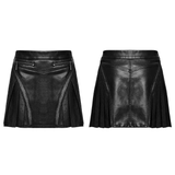 Custom Pleated Faux Leather Skirt with Mesh and Zipper Trim