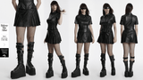 Custom Pleated Faux Leather Skirt with Mesh and Zipper Trim