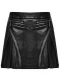 Custom Pleated Faux Leather Skirt with Mesh and Zipper Trim